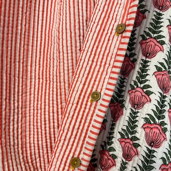 Handmade Reversible Lightweight Quilted Jacket - Paisley Floral & Stripes - Picture 3 of 3